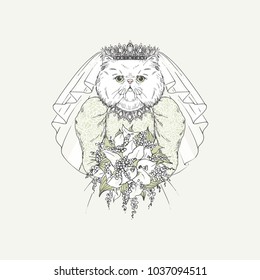 white Persian cat bride, furry art illustration