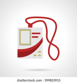 White personal badge or ID card with photo, red elements and lace. Flat color style vector icon