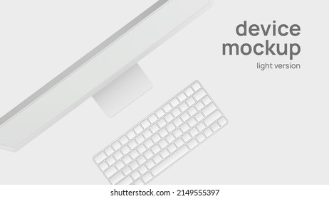 White Personal Computer Mockup. Top View. Light Version. Vector illustration