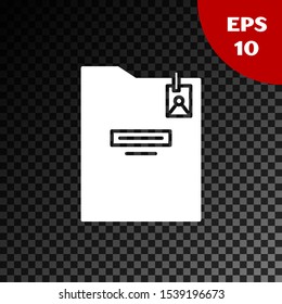 White Personal folder icon isolated on transparent dark background.  Vector Illustration