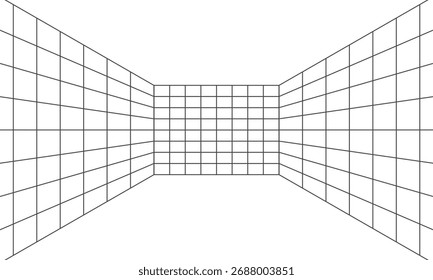 Sala blanca de la cuadrícula de la perspectiva en el fondo blanco, diseño moderno