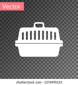 White Pet carry case icon isolated on transparent background. Carrier for animals, dog and cat. Container for animals. Animal transport box. Vector Illustration