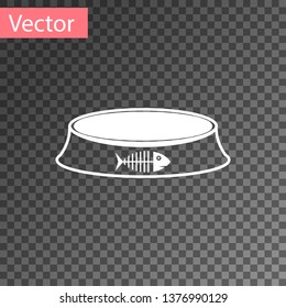 White Pet food bowl for cat or dog icon isolated on transparent background. Fish skeleton sign. Vector Illustration