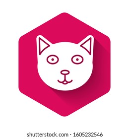 White Pet icon isolated with long shadow. Pink hexagon button. Vector Illustration