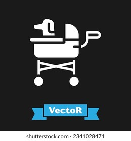 White Pet stroller icon isolated on black background.  Vector