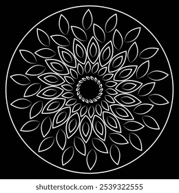 White petal circle style mandala ornate pattern detailed design isolate on blank background