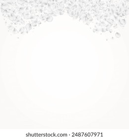 White Petal Vector Light Background. Delicate Flying Floral Design. Japanese Blossom Illustration. Gray Peach Summer Template.