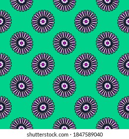 White petite flower, seamless pattern on green background.
