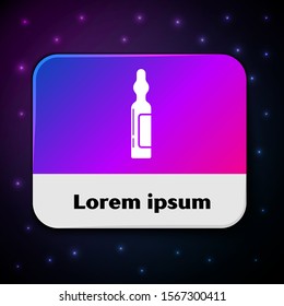 White Pets vial medical icon isolated on black background. Prescription medicine for animal. Rectangle color button. Vector Illustration