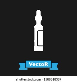 White Pets vial medical icon isolated on black background. Prescription medicine for animal.  Vector Illustration