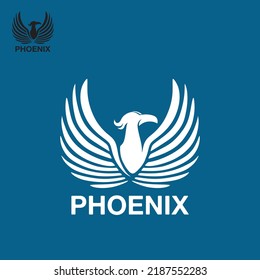 white phoenix logo, great silhouette of abstract bird or falcon, vector illustrations