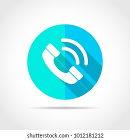 White phone in flat design with long shadow. Vector illustration. Simple phone icon on blue round button.