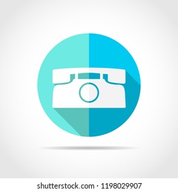 White phone in flat design with long shadow. Vector illustration. Simple phone icon on blue round button.