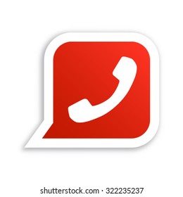 White phone handset in red speech bubble icon, vector illustration