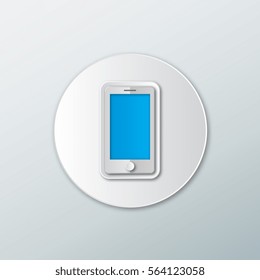 white phone icon in a flat style with shadow on a white background