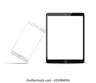 White phone lean on black tablet. Communication technology devices - stock vector