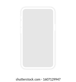 White Phone Mockup with blank screen, isolated on white background. Smartphone with shadow vector icon. New version of soft clean white mobile phone. Vector illustration