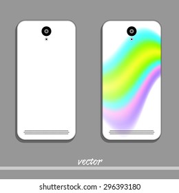 White phone in rainbow cover. Vector illustration. 10 EPS