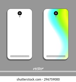 White phone in rainbow cover. Vector illustration. 10 EPS