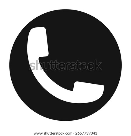 White phone receiver icon inside a black circle, communication symbol for contact information