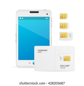 White Phone and Sim Card Template. Vector illustration