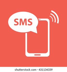 White phone SMS icon vector illustration