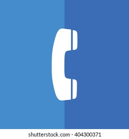 White phone vector icon. Blue background