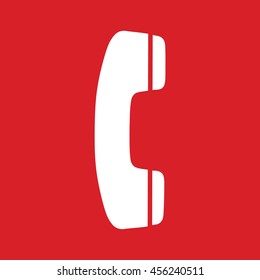 White phone vector icon. Red background