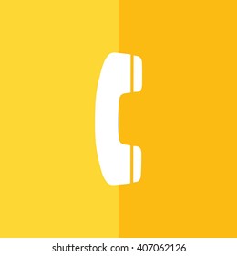 White phone vector icon. Yellow background