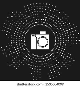 White Photo camera for diver icon isolated on grey background. Foto camera icon. Diving underwater equipment. Abstract circle random dots. Vector Illustration