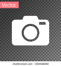 White Photo camera icon isolated on transparent background. Foto camera icon. Vector Illustration