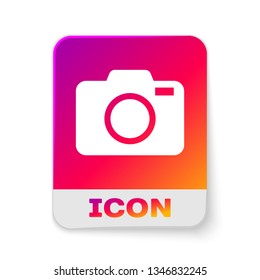 White Photo camera icon isolated on white background. Foto camera icon. Rectangle color button. Vector Illustration