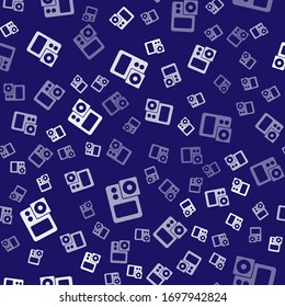 White Photo camera icon isolated seamless pattern on blue background. Foto camera icon.  Vector Illustration
