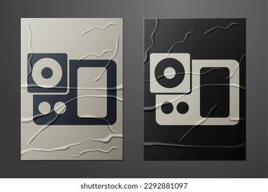 White Photo camera icon isolated on crumpled paper background. Foto camera icon. Paper art style. Vector Illustration