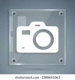 White Photo camera icon isolated on grey background. Foto camera. Digital photography. Square glass panels. Vector