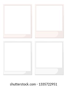 White photo frame set. Four photo paper template for album. Flat vector illustration isolated on white background.