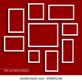 White photo frames. Crumpled kraft paper background. Template for your design works. Vector illustration.