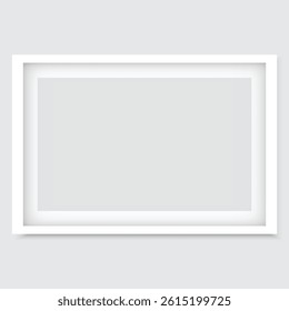 White photo or picture frame with shades isolated on gray background. Vector illustration eps. Rectangle horizontal photo frame.