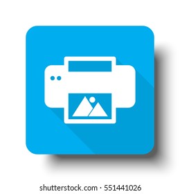 White Photo Printing Icon On Blue Web Button