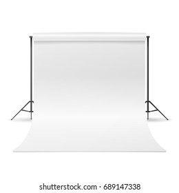 White Photo Studio Vector. Empty White Canvas Backdrop. Realistic Photographer Studio Isolated Illustration