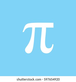 White Pi vector icon. Blue background