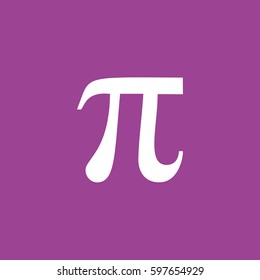 White Pi vector icon. Purple background
