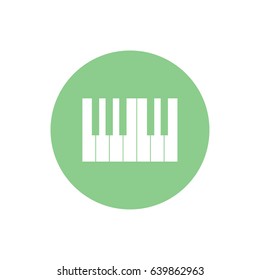 White piano keys vector icon. Green button. Green circle