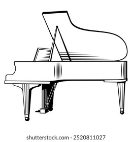 Piano blanco. Silueta de instrumento de música. Clipart de Vector de contorno aislado en blanco.