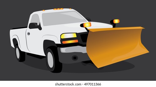 White Pick Up Truck With A Snow Plow