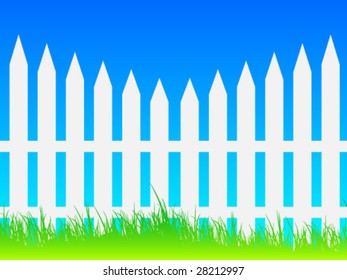White picket fence and blue sky