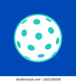 white pickleball ball on blue background 
