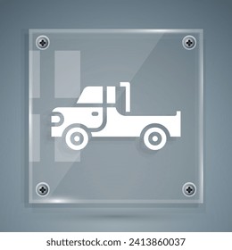 White Pickup truck icon isolated on grey background. Square glass panels. Vector