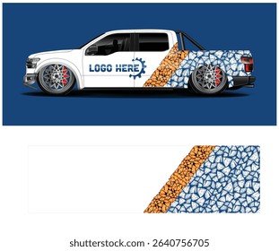 White pickup truck wrap design with firewood and gear logo. Perfect for a lumberjack or wood business.