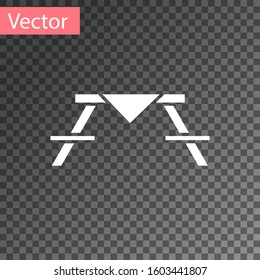 White Picnic table with benches on either side of the table icon isolated on transparent background.  Vector Illustration